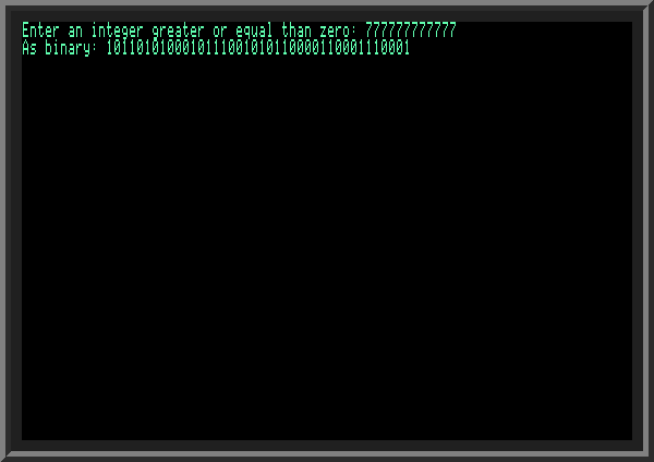 Decimal to binary conversion in BASIC using string variable