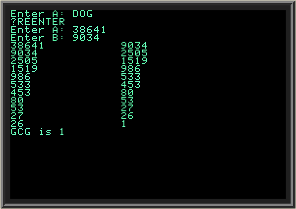 Euclidean algorithm with user arguments using INPUT command