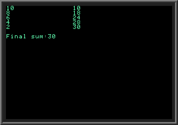 Example of FOR loop with negative STEP value